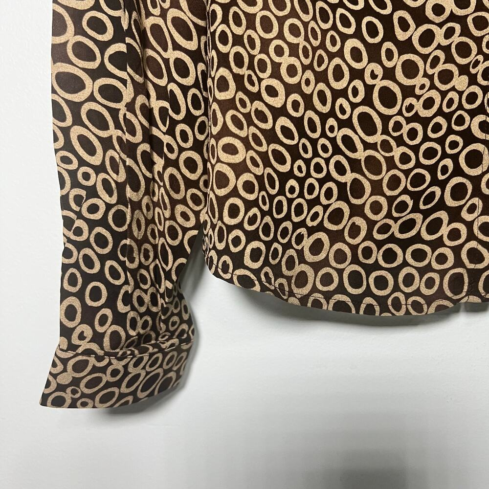 Jones New York Women Size 16 Silk Black Tan Circle Blouse Long Sleeve Shirt - Picture 7 of 9